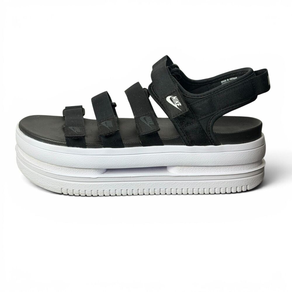 Nike Icon Classic Sandals Women's Size 10 Black White Platform Strappy Casual